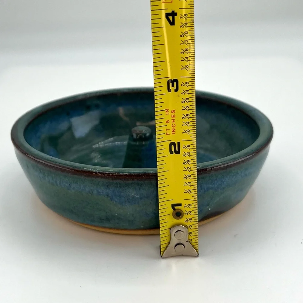 Artist Studio Pottery Bowl Apple Baker Dish Artist Signed Blue/Green Glaze